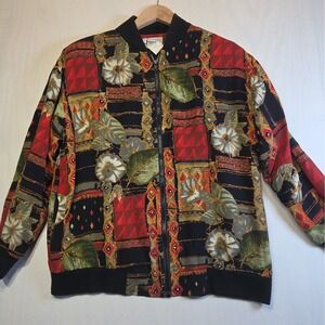 Vintage Joyce Sportswear Women's Size 10 Floral Geometric Bomber Jacket USA